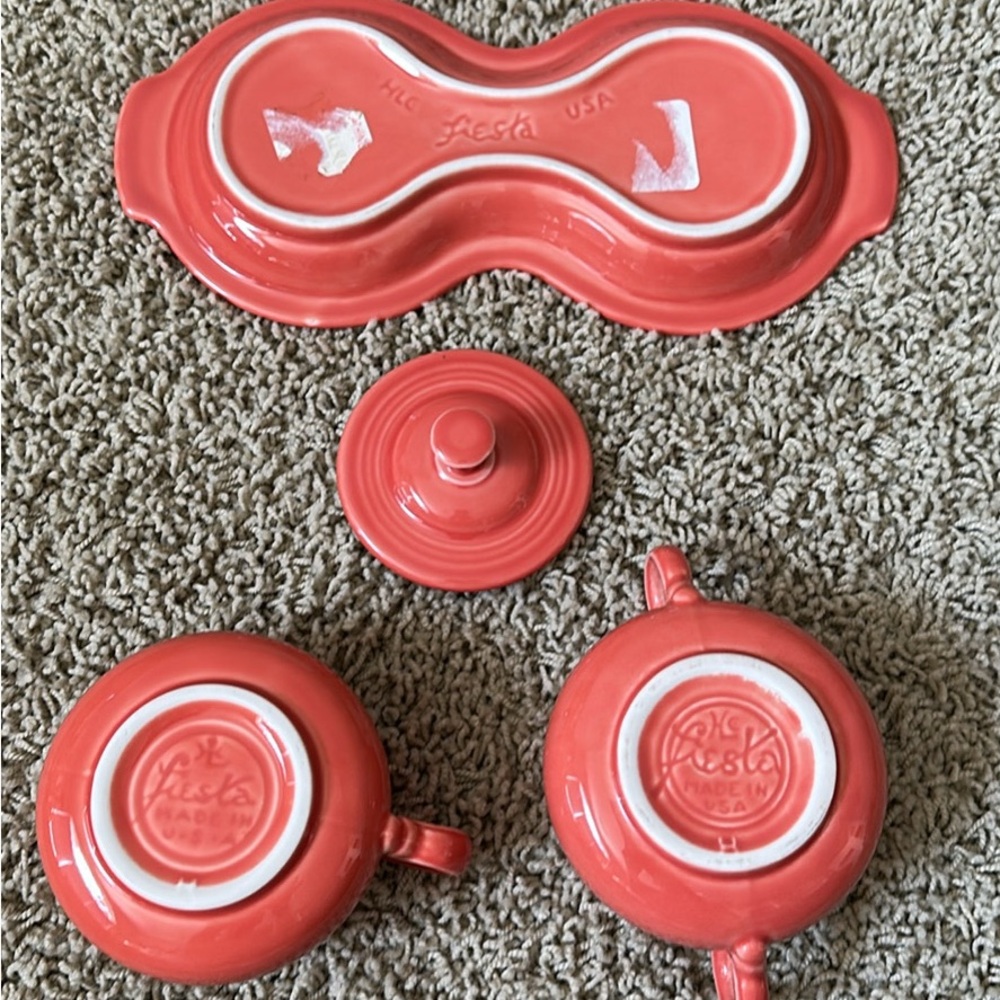 Fiesta Coral Ceramic Creamer, Sugar Bowl & Tray Set - Picture 3 of 3